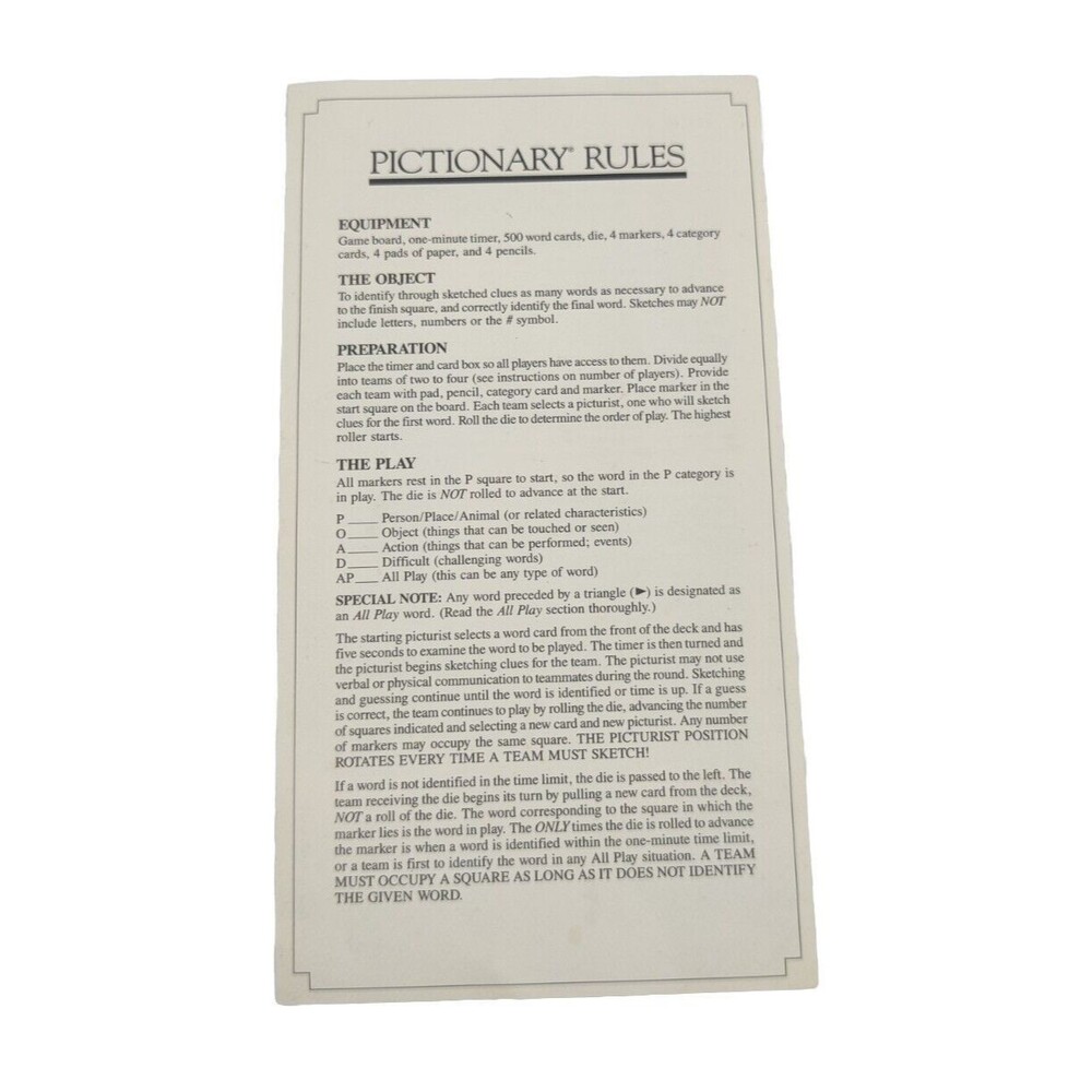 Vintage 1985 Pictionary 1st Ed. Replacement Rules Instructions Directions ONLY